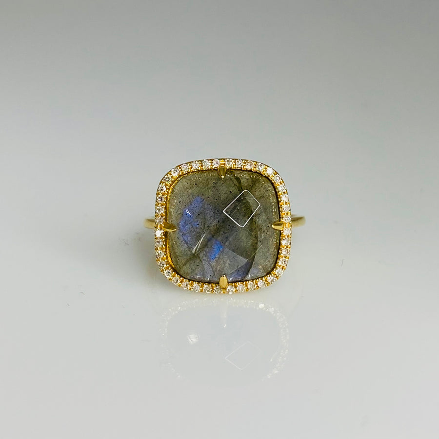 14K Yellow Gold Labradorite Diamond Ring 0.35ct
