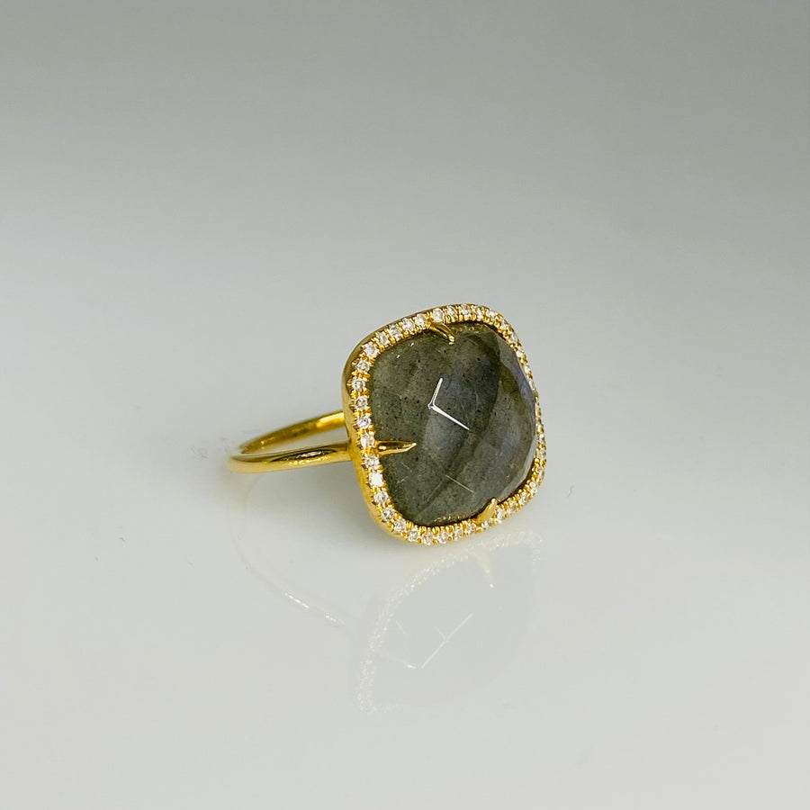 14K Yellow Gold Labradorite Diamond Ring 0.35ct