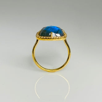 14K Yellow Gold Labradorite Diamond Ring 0.35ct
