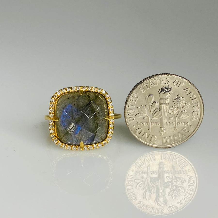 14K Yellow Gold Labradorite Diamond Ring 0.35ct