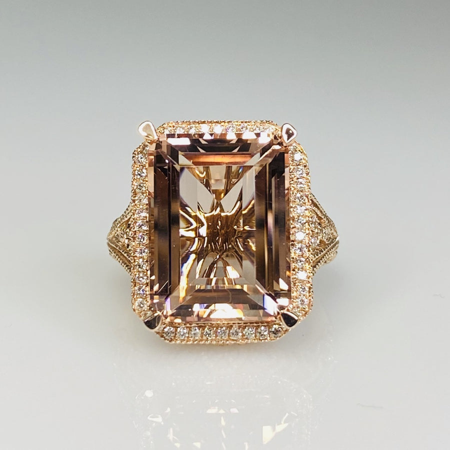 14K Rose Gold Morganite Diamond Ring 9.09/0.28ct