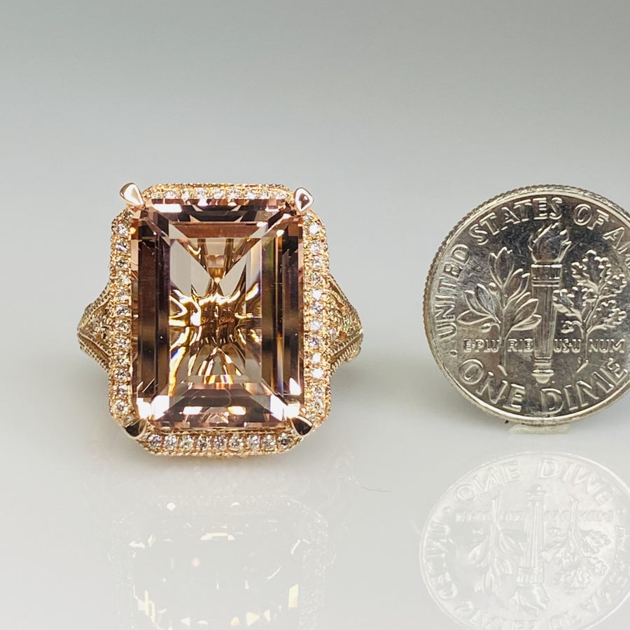 14K Rose Gold Morganite Diamond Ring 9.09/0.28ct