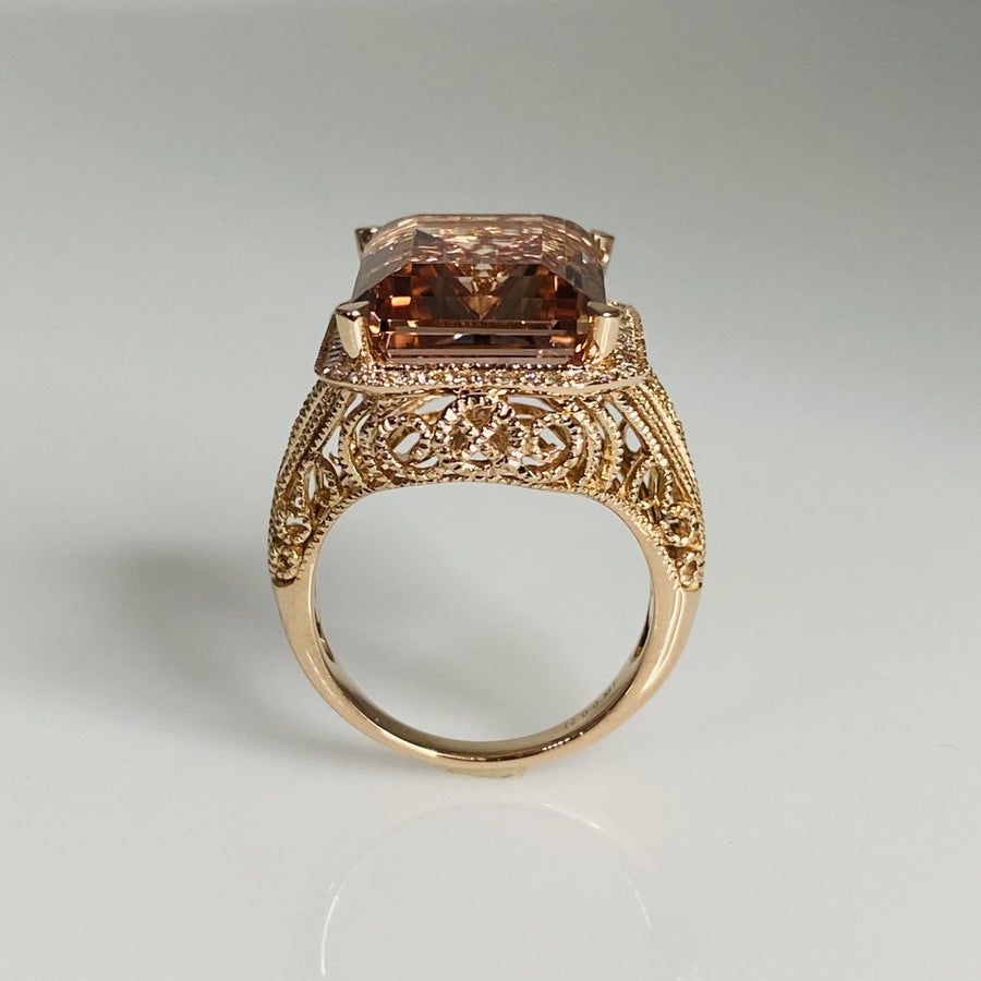14K Rose Gold Morganite Diamond Ring 9.09/0.28ct