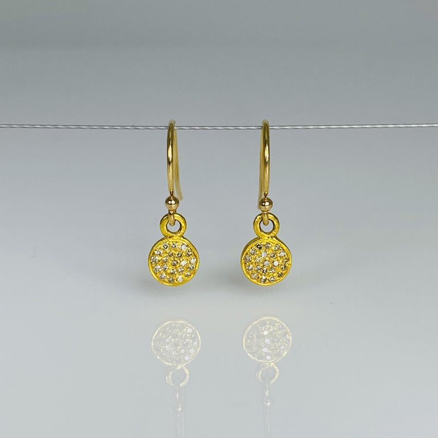 14K Yellow Gold Diamond Disc Earrings 6mm