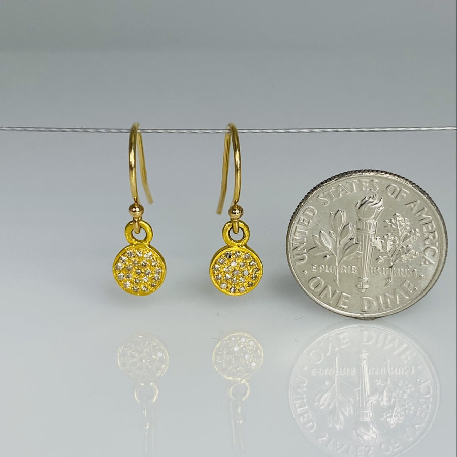 14K Yellow Gold Diamond Disc Earrings 6mm