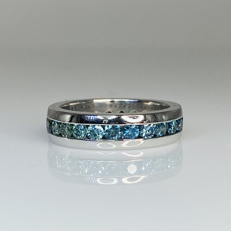 14K White Gold Blue Diamond Eternity Band 2.5ct
