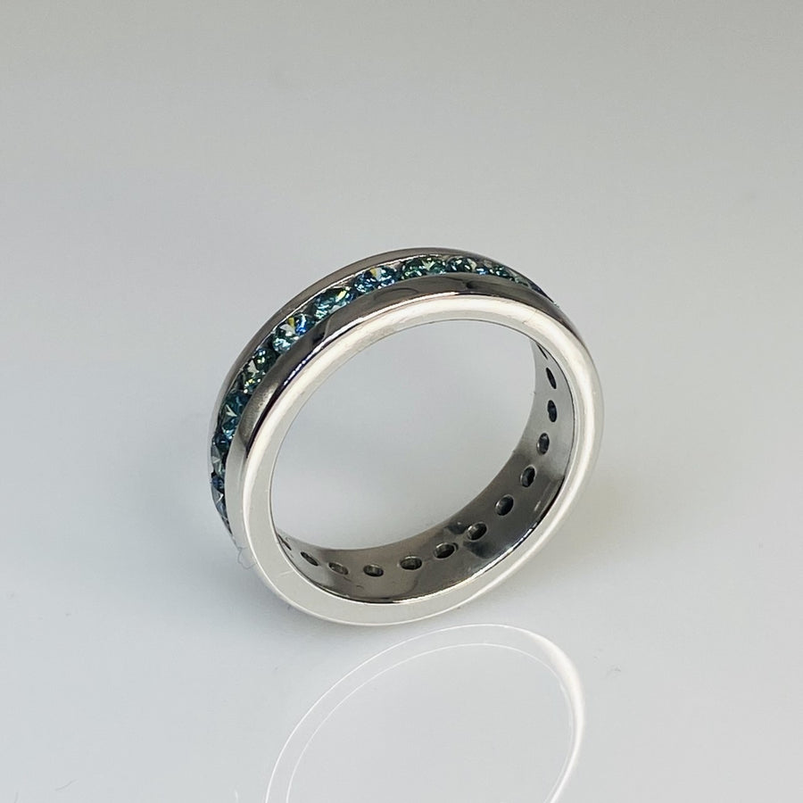 14K White Gold Blue Diamond Eternity Band 2.5ct