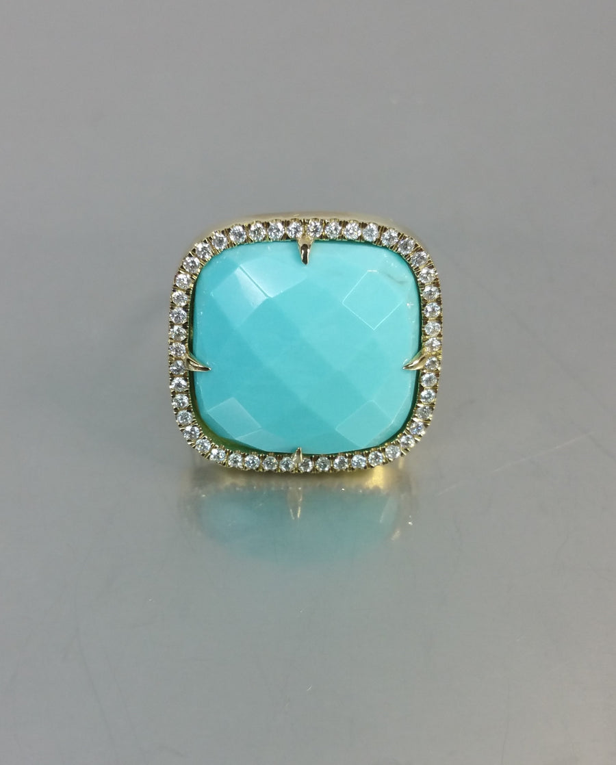 14K Yellow Gold Turquoise Diamond Ring 0.50ct