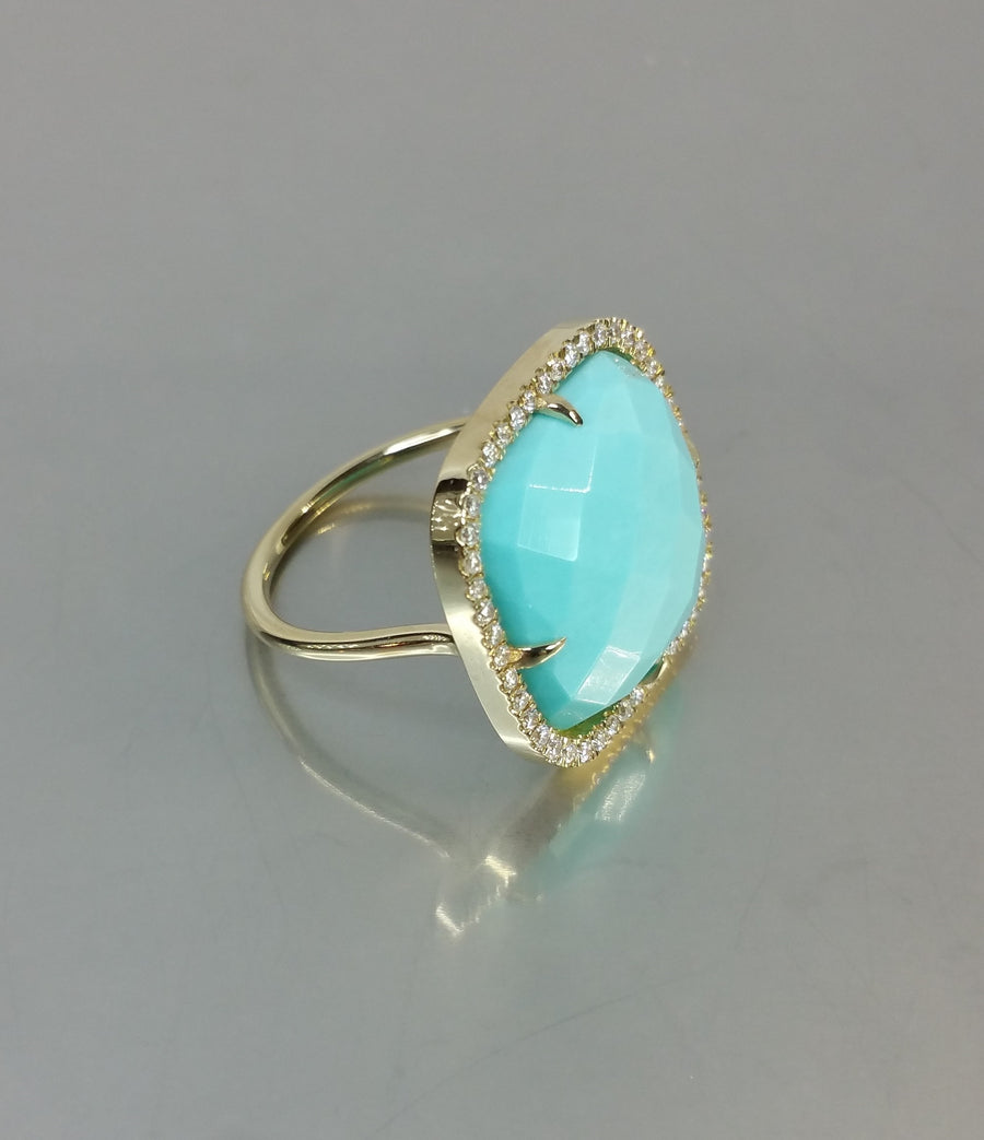 14K Yellow Gold Turquoise Diamond Ring 0.50ct