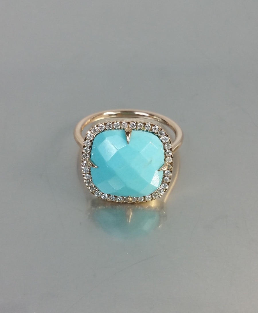 14K Rose Gold Turquoise Diamond Ring 0.35ct