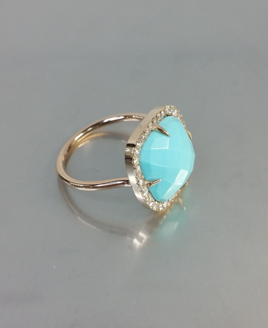 14K Rose Gold Turquoise Diamond Ring 0.35ct