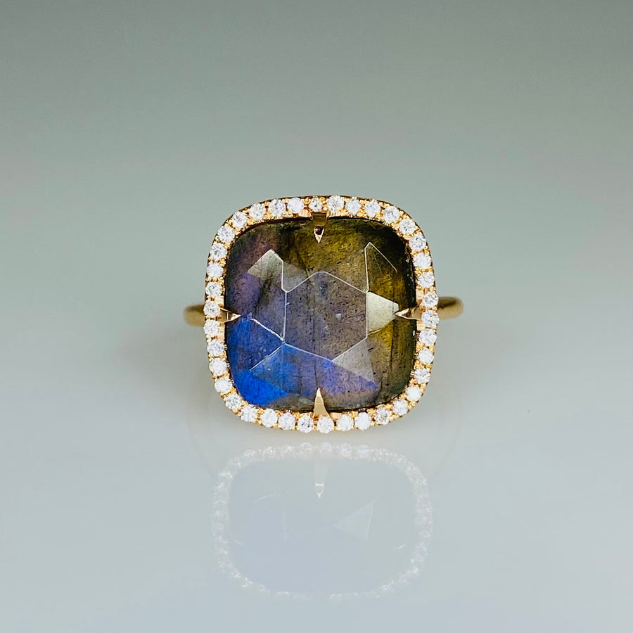 14K Rose Gold Labradorite Diamond Ring 0.35ct