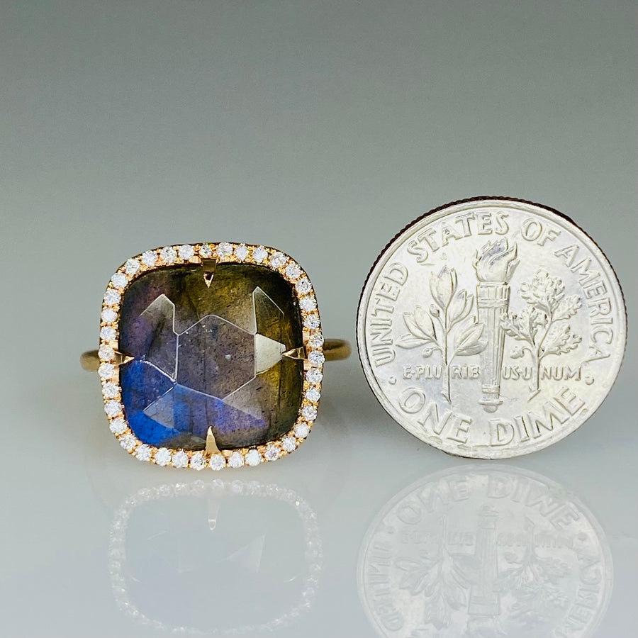 14K Rose Gold Labradorite Diamond Ring 0.35ct