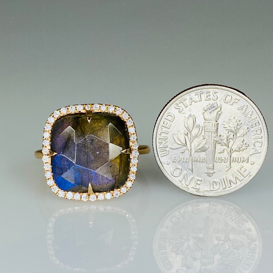 14K Rose Gold Labradorite Diamond Ring 0.35ct