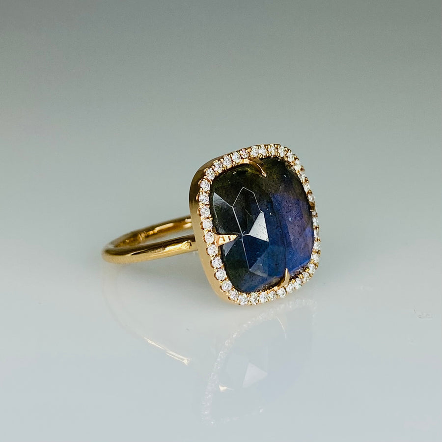 14K Rose Gold Labradorite Diamond Ring 0.35ct