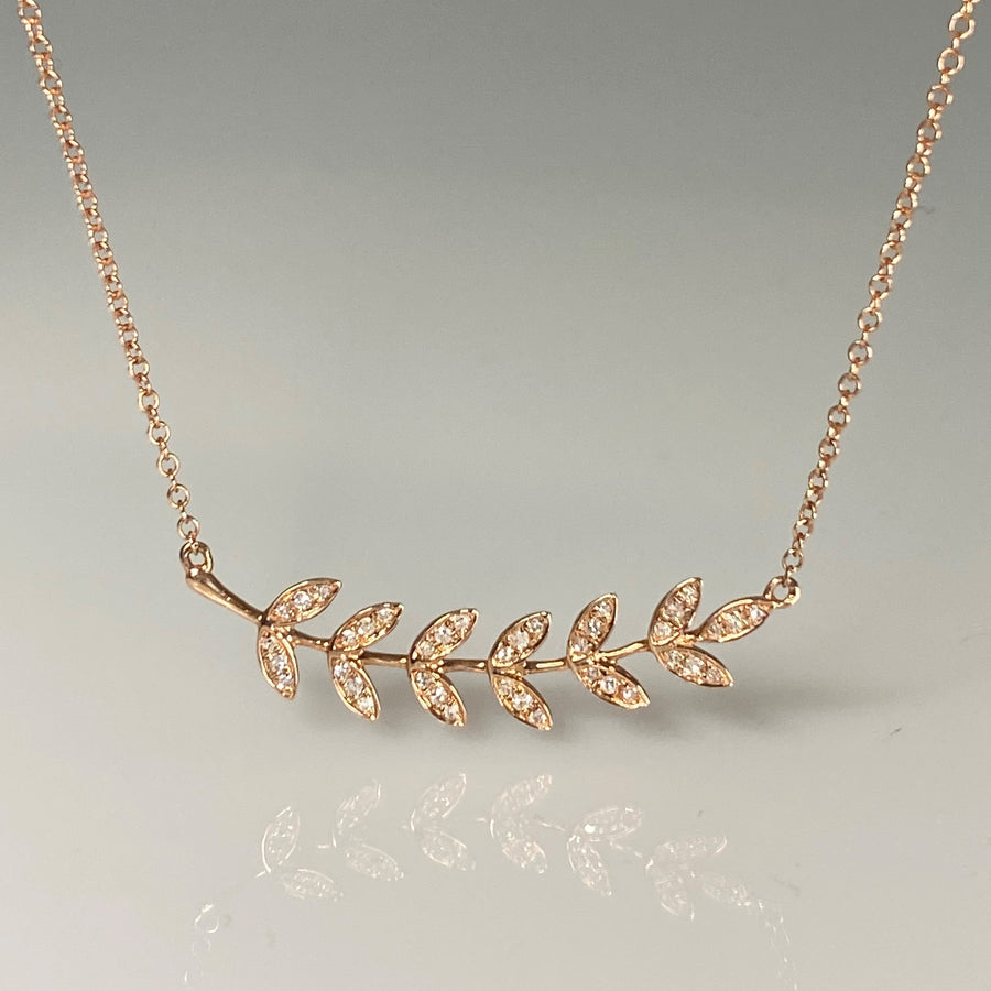 14K Rose Gold Diamond Fern Necklace 0.15ct