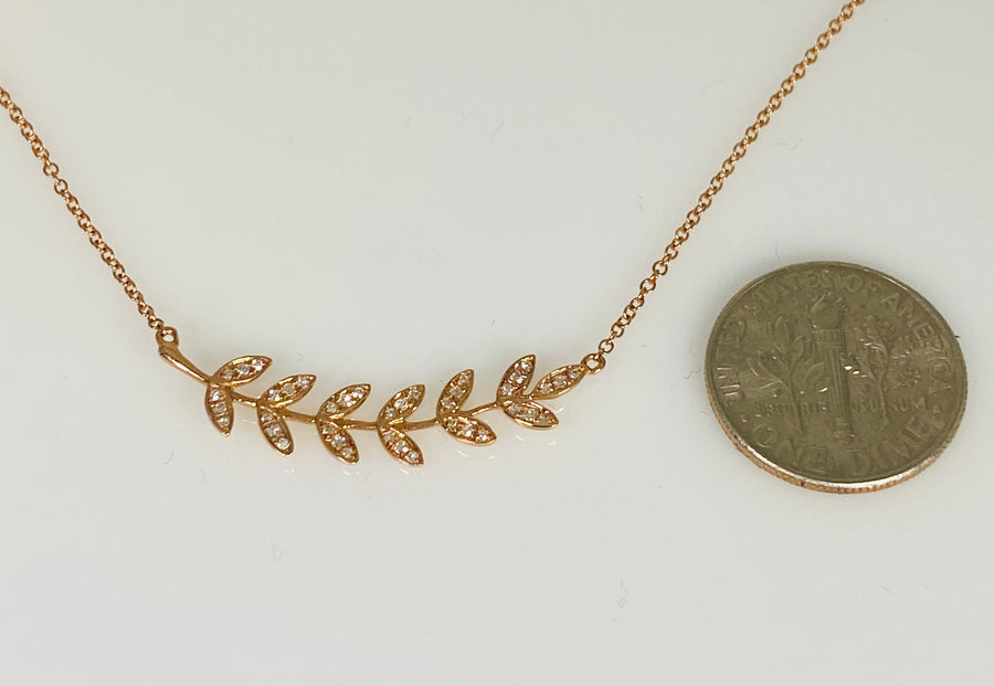 14K Rose Gold Diamond Fern Necklace 0.15ct