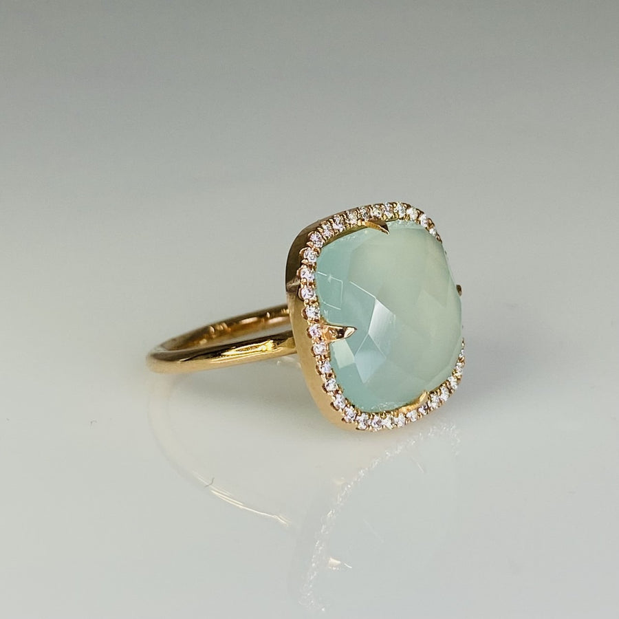 14K Rose Gold Chalcedony Diamond Ring 0.35ct