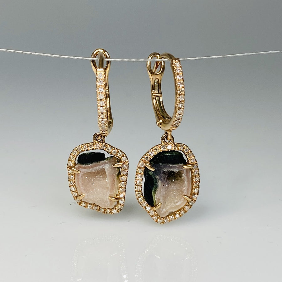 14K Rose Gold Geode Diamond Earrings 0.28ct