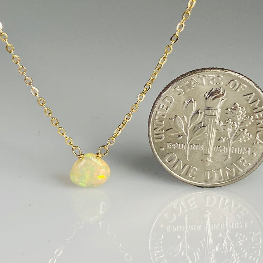 14K Yellow Gold Ethiopian Opal Necklace 7mm