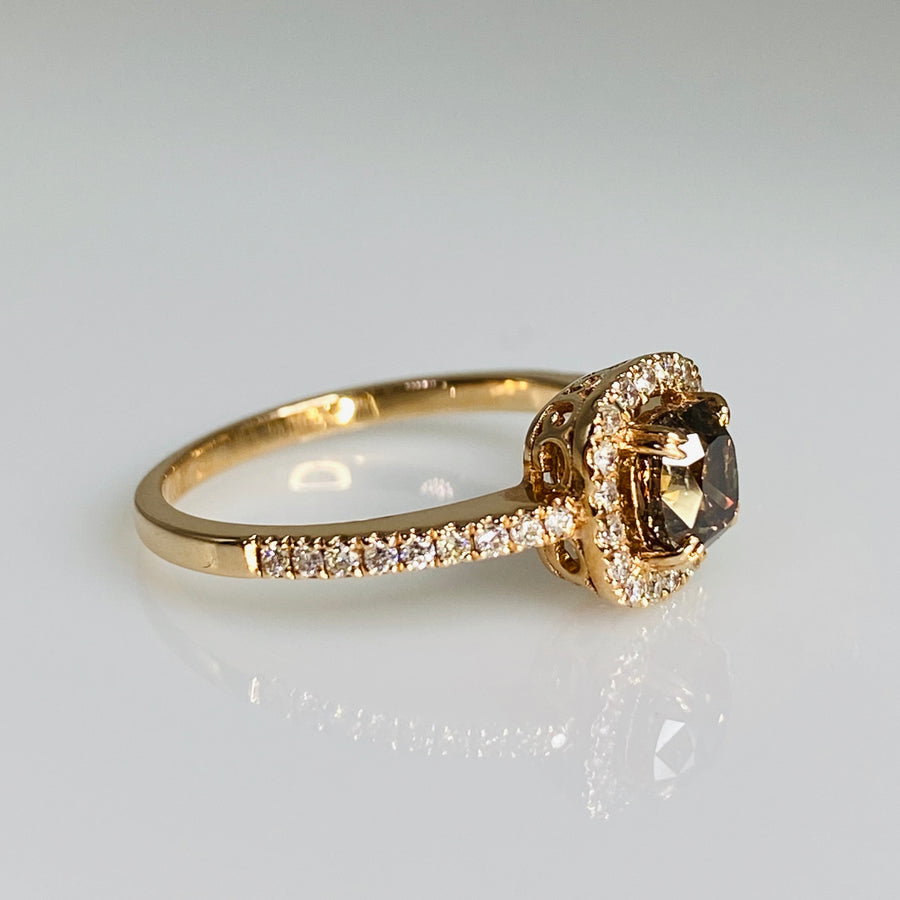 14K Rose gold Champagne Diamond Ring 0.74ct/0.23ct