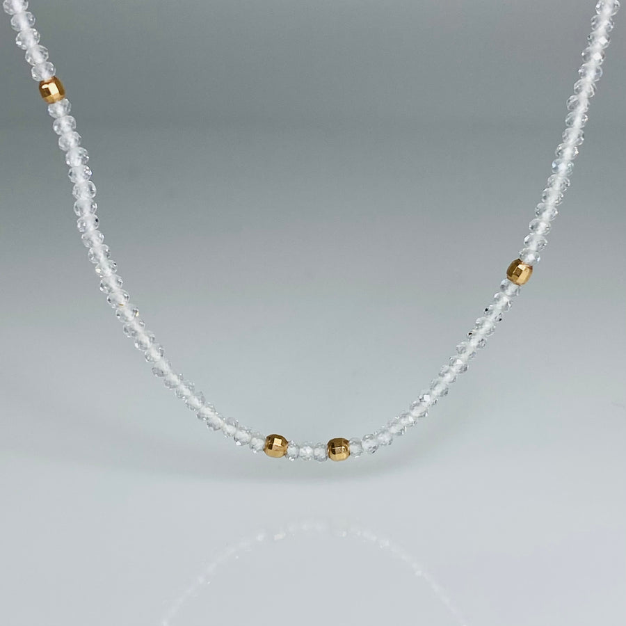 14K Rose Gold White Topaz Necklace 2mm