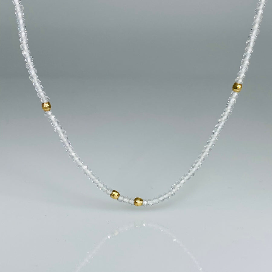 14K Yellow Gold White Topaz Bead Necklace