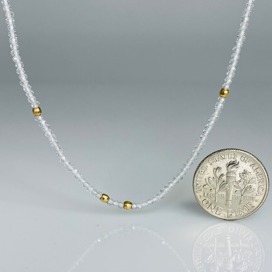 14K Yellow Gold White Topaz Bead Necklace