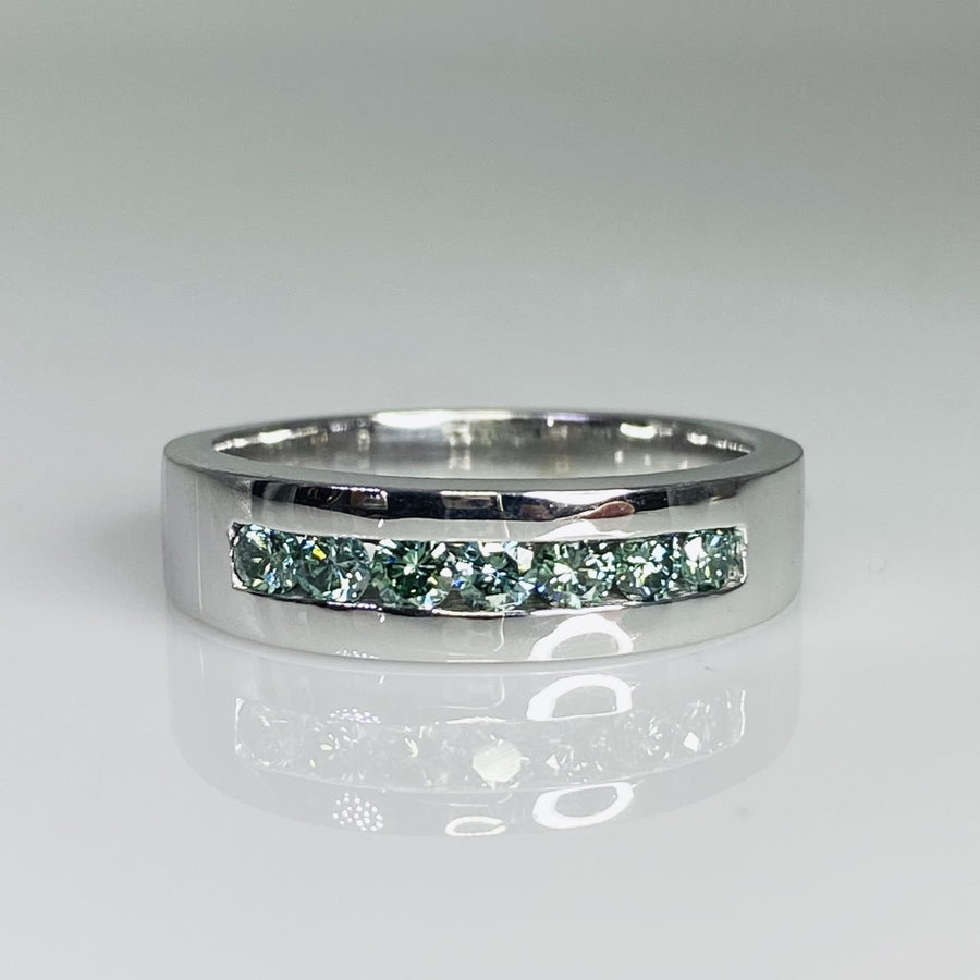 14K White Gold Channel Set Blue Diamond Half Eternity Band