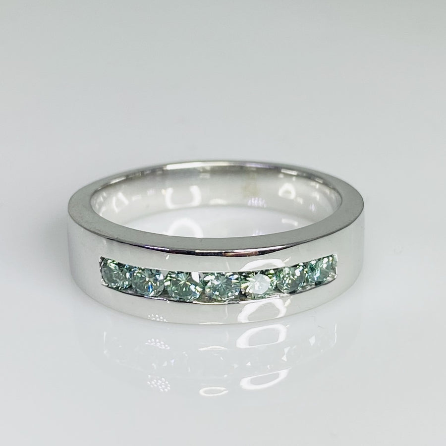14K White Gold Channel Set Blue Diamond Half Eternity Band