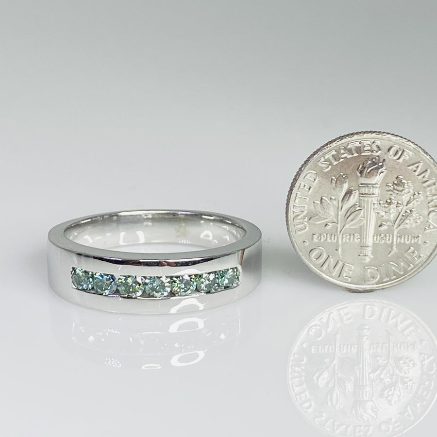 14K White Gold Channel Set Blue Diamond Half Eternity Band