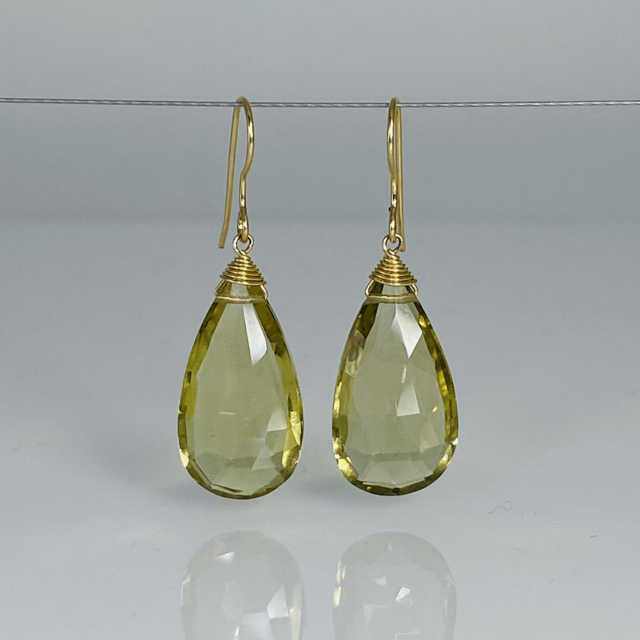 Pear Shape Lemon Quartz Drop Earrings 15x20mm