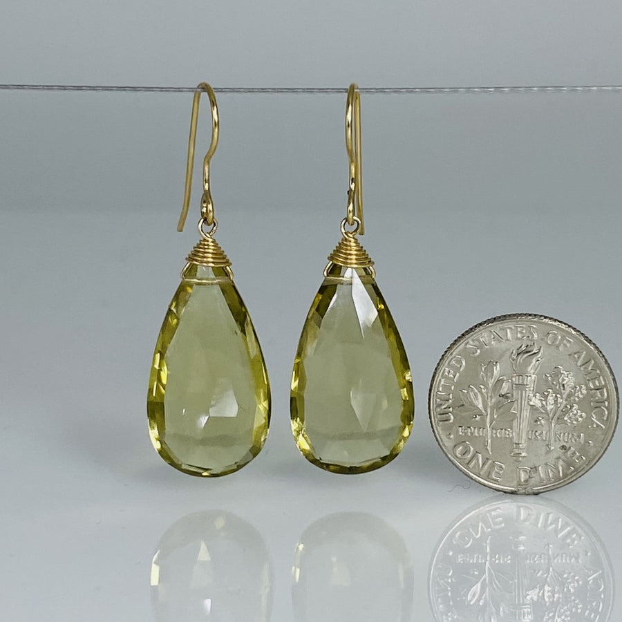 Pear Shape Lemon Quartz Drop Earrings 15x20mm