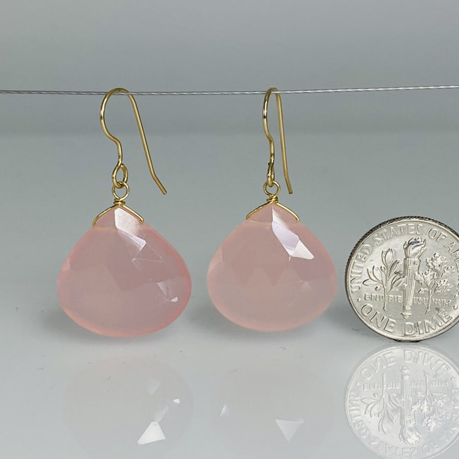 Pear Shape Pink Chalcedony Drop Earrings 18x18mm