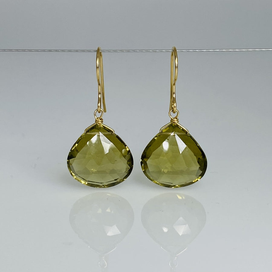 Pear Shape Olive Quartz Drop Earrings 14x14mm
