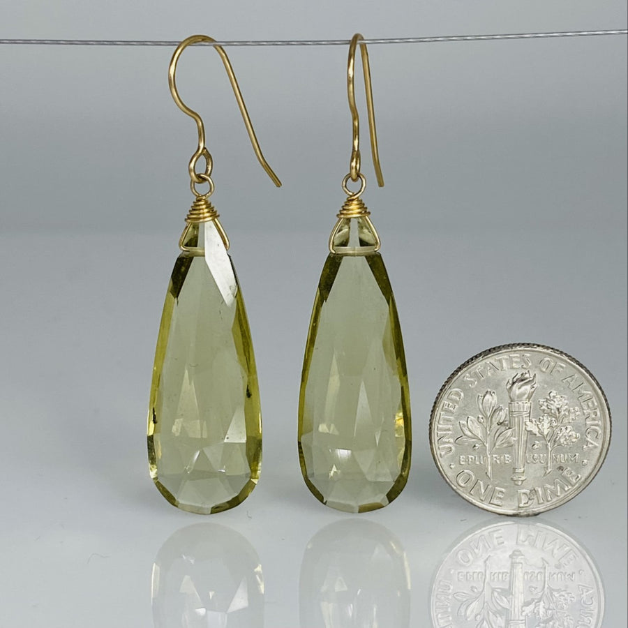 Elongated Lemon Quartz Earrings 11x30mm
