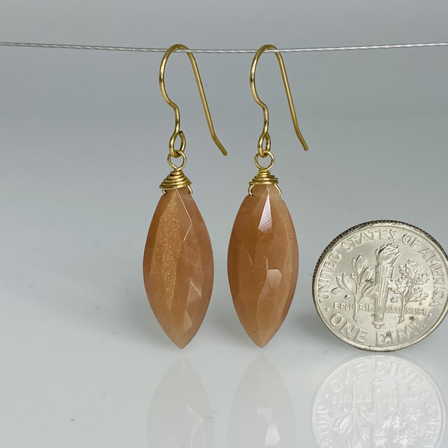 Marquise Pink Moonstone Earrings 9x19mm