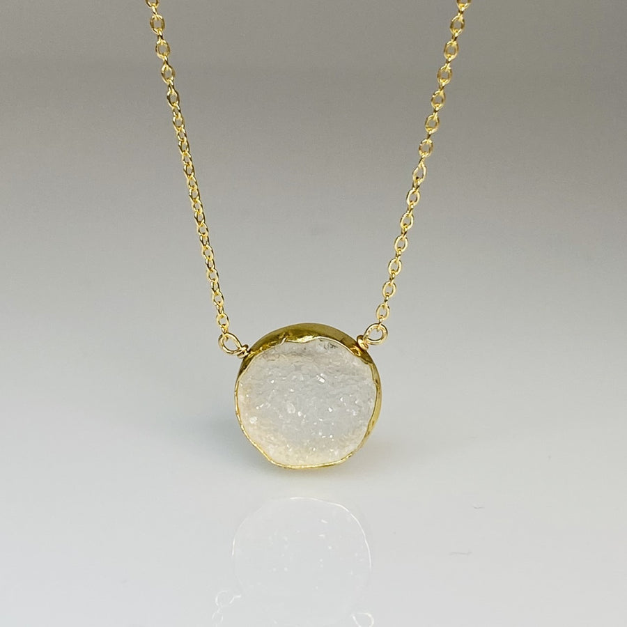 White Druzy Bezel Necklace 12mm