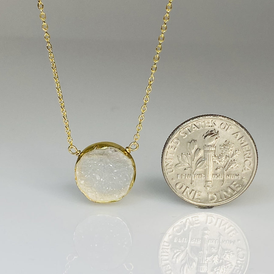 White Druzy Bezel Necklace 12mm