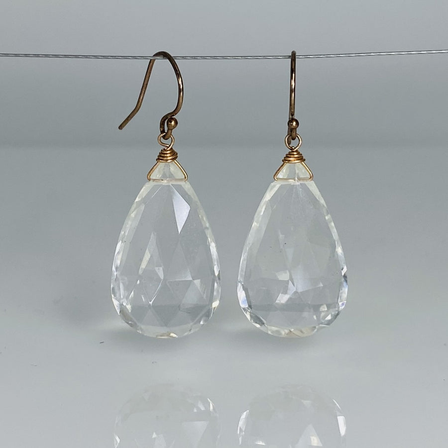 Pear Shape White Quartz Earrings 15x25mm