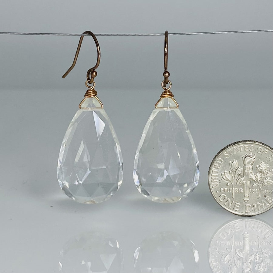 Pear Shape White Quartz Earrings 15x25mm