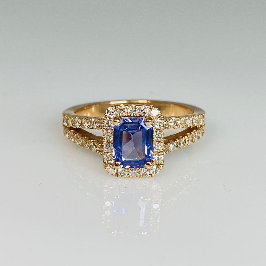 14K Rose Gold Tanzanite Diamond Ring 1.03ct/0.50ct