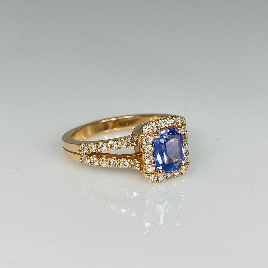 14K Rose Gold Tanzanite Diamond Ring 1.03ct/0.50ct