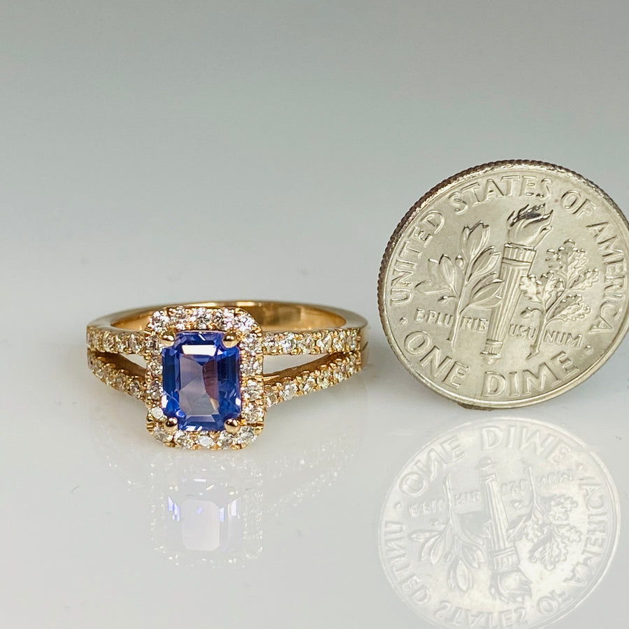 14K Rose Gold Tanzanite Diamond Ring 1.03ct/0.50ct