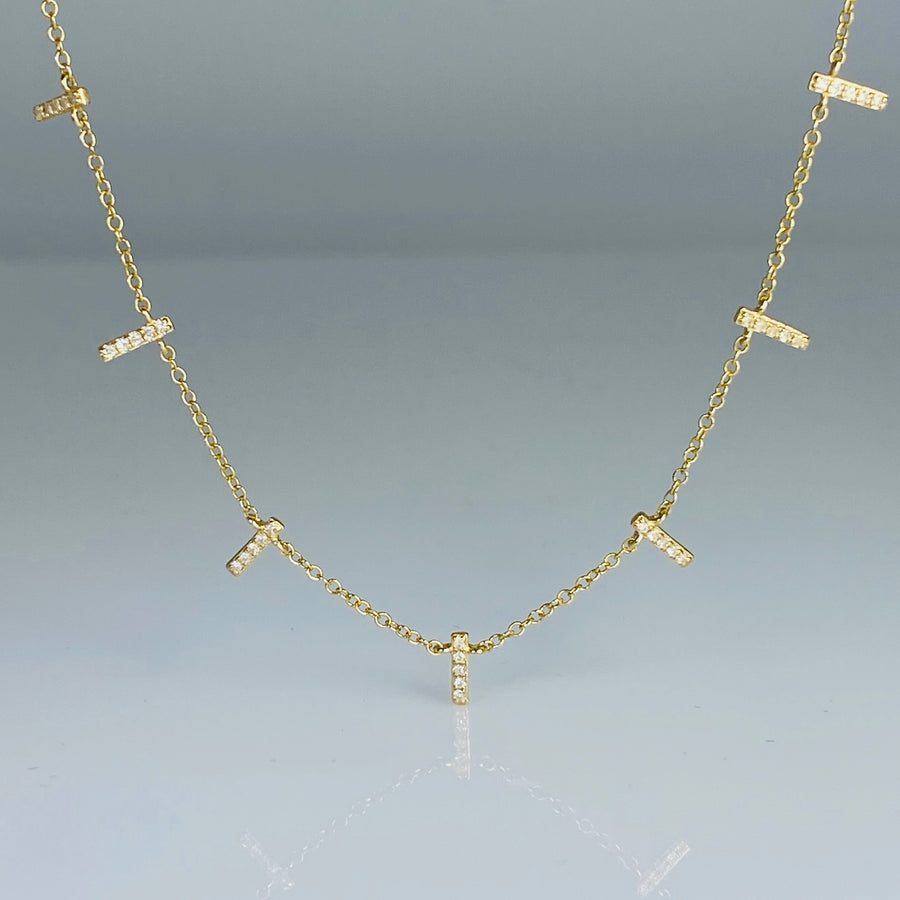 14K Yellow Gold Multi Bar Diamond Necklace 0.20ct
