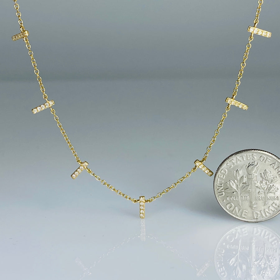 14K Yellow Gold Multi Bar Diamond Necklace 0.20ct