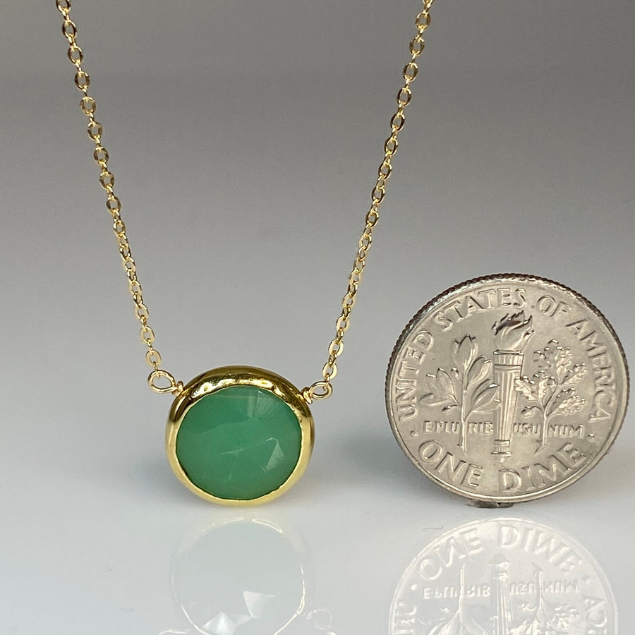Green Chalcedony Bezel Necklace 11mm