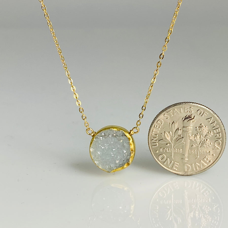 Blue Druzy Bezel Necklace 12mm