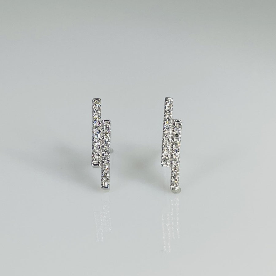 14K White Gold Diamond Double Bar Earrings 0.17ct