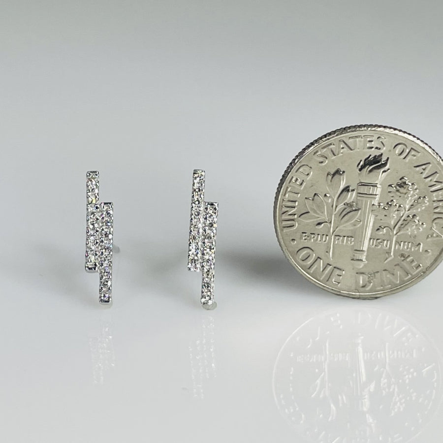 14K White Gold Diamond Double Bar Earrings 0.17ct